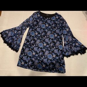 Blue Paisley Lace Bell Sleeve Swing Dress